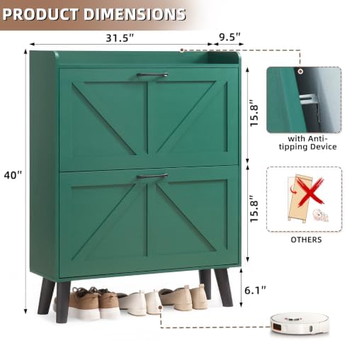 LEYAOYAO Shoe Cabinet Storage for Entryway with 2 Flip Drawers - Image 2