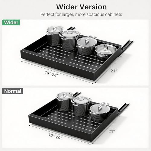 Pull out Cabinet Organizer, Wider Expandable(14"-24") Heavy Duty Slide out Drawers Fixed with Adhesive Nano Film for Pots and Pans, Roll out Shelf Storage for Kitchen Base Organization(Black) - Image 2
