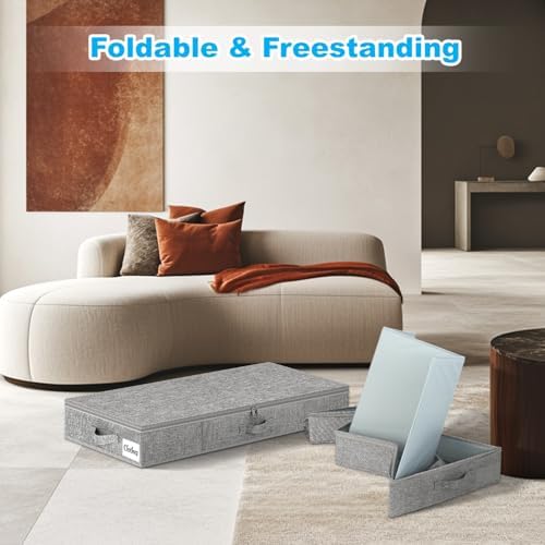 Under Bed Storage Container Bins 2 Pack, 5 Inch Thin Low Profile Underbed Clothes Storage Organizer for Dorm & Home, Use for Blanket and Toy Storage Box W/ Sturdy Bottom/Sides, Foldable Thick Fabric - Image 6