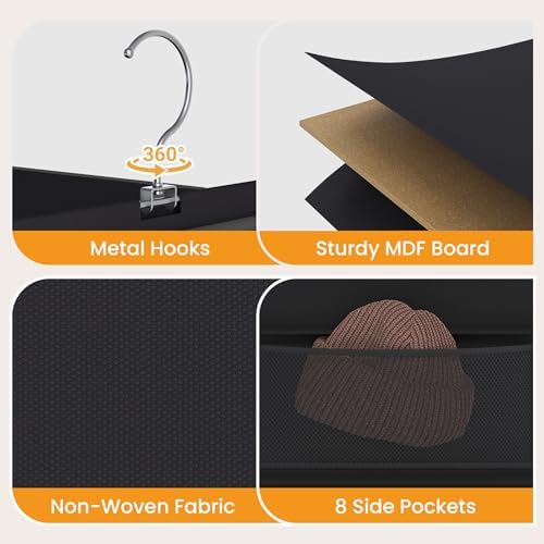 YOUDENOVA Upgraded Extra Wide Hanging Shoe Organizer for Closet, 8-Shelf Storage Organizer with 8 Side Pockets, Hanging Shoe Rack for Hats Clothes Jeans, 2 Packs, Black - Image 7