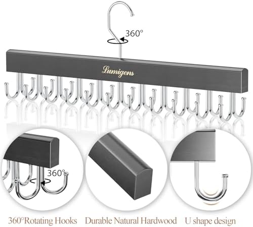 Belt Organizer for Closet, Belt & Bra Hanger for Women/Men, Tie & Belt Rack with 22 Rotatable Hooks, Stackable Space Saving Hangers, Tie Hanger, Bra Organizer, Tank Top Hanger, 3pcs - Image 6