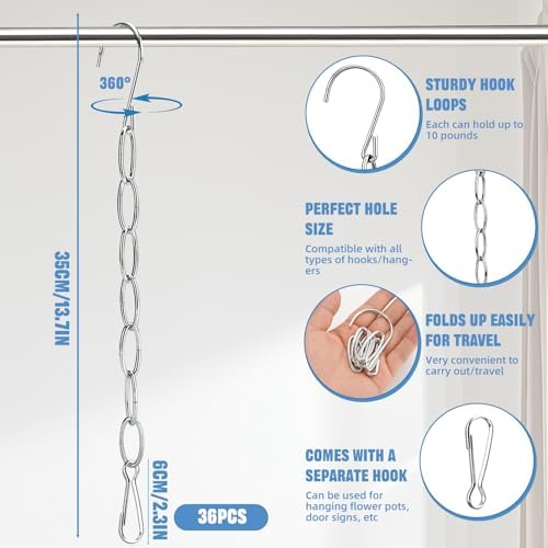 36 Pack Clothing Chain Hanger Collapsible Metal Closet Organizer Space Saving Hangers for Clothes with 7 Holes Apartment College Dorm Room Essentials,Cascading Hanger for Home,Travel,Cruise Ships,RVs - Image 3