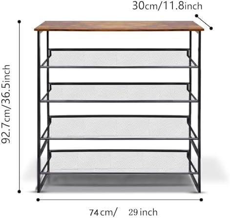 Garden 4 you Shoe Rack for Entryway 5 Tiers 11.8" D x 29" W x 36.5" H, Metal Shoe Rocks with Brown Wooden Tabletop, Angled Shoes Rack with Adjustable Mesh Shelves for Entryway Hallway Closet - Image 2