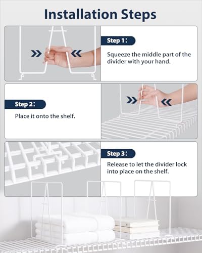 Supforce 4 Pack Wire Shelf Dividers for Closet, 12 x 12in, Bright White - Image 5