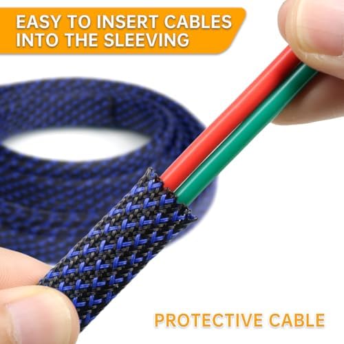 Braided Cable Sleeve, 33ft Expandable Wire Loom for Automotive Wiring Harness & PC Case, Pet-Proof Chew Resistant Cord Protector, Flexible Cable Management (Blue-Black, 16mm (5/8")) - Image 4