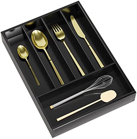 Silverware Drawer Organizer Cutlery Tray - Bamboo Black Small Kitchen Gadgets Holder&Flatware Storage 14"D * 10-1/4"W * 2"H by ZriBamboo