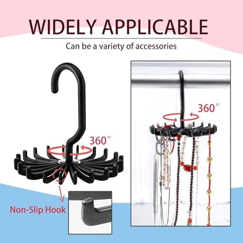 Circular Tie Hanger Updated Twirl Tie Rack Adjustable Twirl Tie Rack Tie Belt, Multipurpose Organizer for Closet Storage(Black) - Image 4