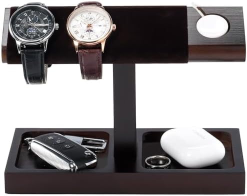 ProCase Wood Watch Display Stand Holder for Men, Fathers Day Gift for Dad, Wristwatch Tower with T-Bar Design, Hanging Watch Rack, Wooden Wrist Watch Tree by ProCase