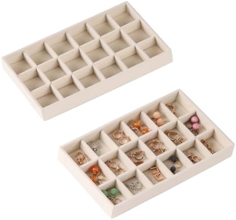 1 Pcs Earring Organizer Stackable Trays,Jewelry Drawer Inserts Container Display Case Storage for Earring Necklace Rings -Beige by CDBOVID