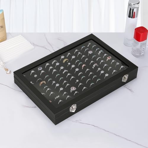 KUKUVR 100 Slots Ring Organizer Box for Jewelry Display (Black) - Image 5