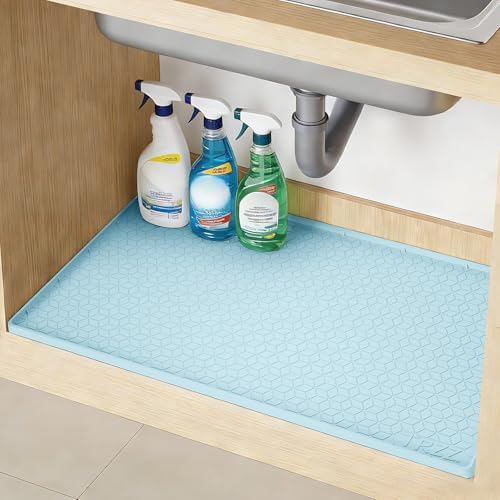 TRZZ Waterproof Under Sink Mat, 31"x22", Drip Tray Shelf Liner, Light Blue by TRZZ
