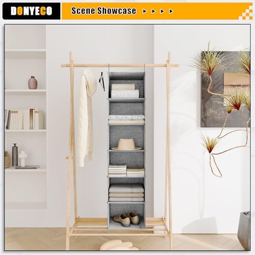 Hanging Closet Organizer 6-Shelf, Oxford Linen Wardrobe Storage, Gray - Image 5