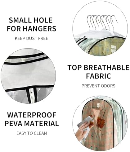Clear Garment Bags for Hanging Clothes, 10" Gusseted Garment Covers for ClosetStorage, 40"Long Hanging Plastic Clothes Cover for Coat, Dress, Fur, BreathableFabric,Keep Clothes Neat and Tidy - Image 4