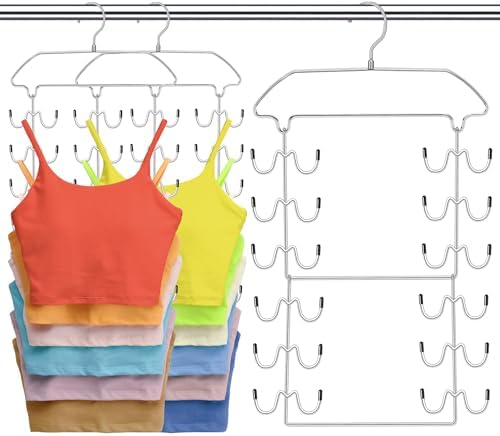 3 Pack Tank Top Hangers Space Saving, Dorm Room Essentials, Metal 360° Swivel Closet Organizers and Storage with 72 Hooks for RV Apartment Small Space Solutions, Non-Slip Foldable Sport Bra Holder by CLODSPAC