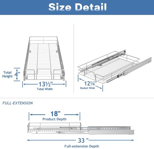Pull Out Cabinet Organizer 13½" W x 18" D, Heavy Duty Cabinet Pull Out Shelves, Slide Out Drawers Organization for Kitchen Cabinets Bathroom - Image 3