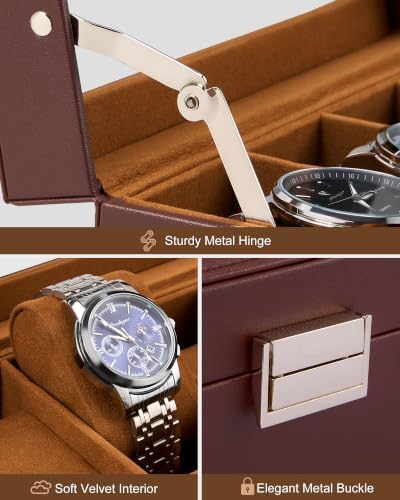 Lolalet 4-Slot Watch Case for Men, Mens Jewelry Box with Glass Lid-Espresso - Image 5