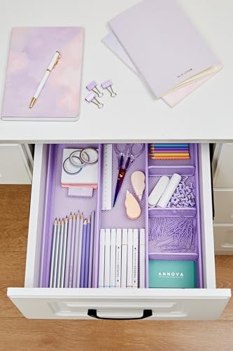 Annova Desk Top Organizer Tray for Office Organization - Metal Mesh - Storage Tray with Dividers for Pens, Desktop Accessories, Bathroom, Kitchen, Makeup and Office Supplies (Large, Purple) - Image 6