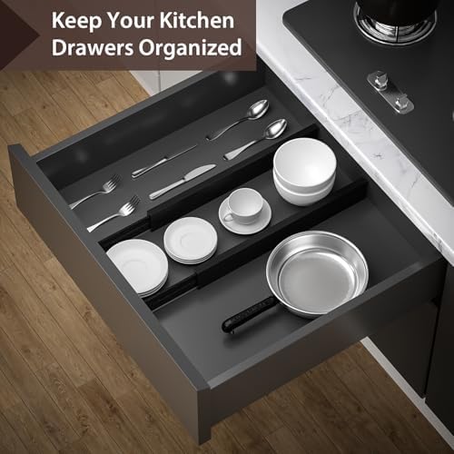 4 Pack Bamboo Drawer Dividers 17-22" Adjustable Kitchen Organizer, Black - Image 4
