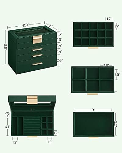 SONGMICS Jewelry Box Organizer, 4-Layer Storage with 3 Drawers, Glass Lid - Image 6