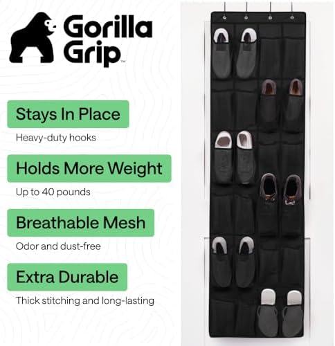 GORILLA GRIP Over the Door Shoe Organizer, 24 Large Pockets, Black - Image 2