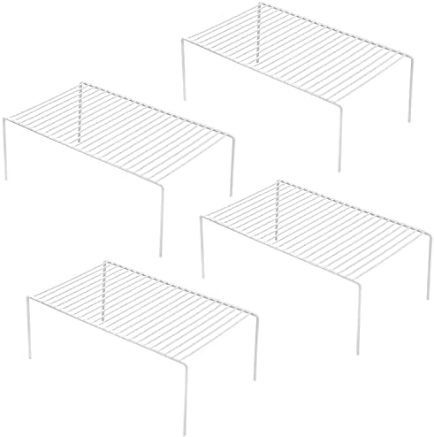 Kitchen Cabinet Shelf Organizer Set of 4, Medium (13 x 9.4 inch) Metal Wire Pantry Storage Shelves, Dish Plate Racks for Cabinets, Freezer, Counter, Cupboard Organizers and Storage, White by GEDLIRE