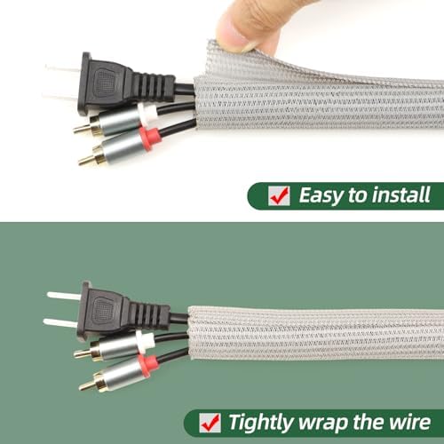 Split Wire Loom Tubing, Cable Protector Sleeve, Braided Cable Management for TV/Computer/Home Theater/Engine Bay, Cord Protectors from Pets No Chew (Grey, 3/8"-25ft) - Image 2