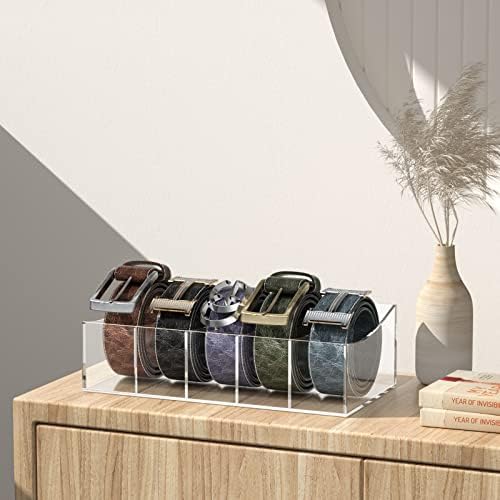 Belt Organizer, Acrylic Belt Storage Holder for The Closet and Drawer, 5 Compartments Belt Container Clear Display Case for Tie and Bow Tie - Image 6