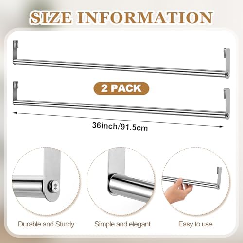 Threehoney 2 Pack Wire Shelving Garment Hanger Bar, Silver, 36 Inch - Image 2