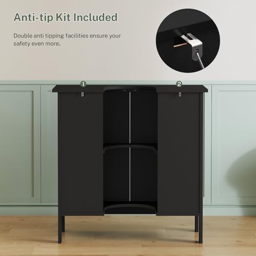 TEENFON Pedestal Sink Storage Cabinet, Under Sink Cabinet with 2 Doors & Shelf, Under Bathroom Sink Cabinet, Pedestal Sink Storage for Bathroom, Black - Image 6