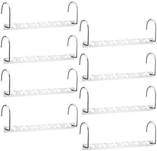 Meetu Space Saving Multifunctional Clothes Hangers - Stainless Steel 6X2 Slots Magic Cascading Hanger - Updated Hook Design Closet Organizer (Pack of 10) by Meetu