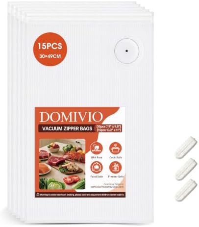 Reusable Vacuum Sealer Bags, 15 Pack Extra Large (11.8" x 19.3"), BPA-Free Freezer Bags for Food Storage, Sous Vide & Meal Prep, Airtight Double Zipper Vacuum Bags with Air Valve by DOMIVIO