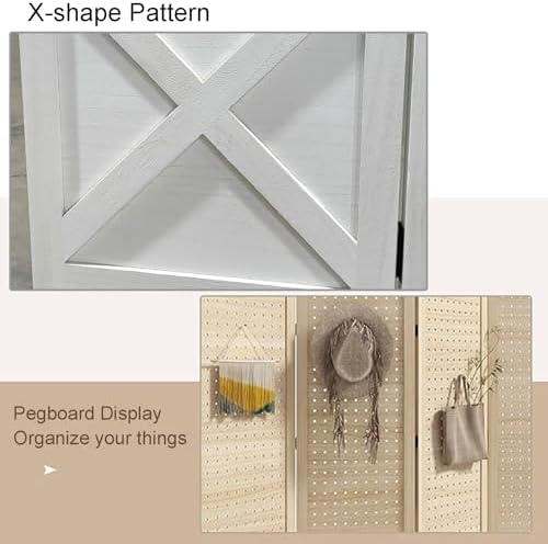 1pc Folding Pegboard Partition Screen - 4 Panels Portable Room Divider for Craft and Retail Display(Wood Color) - Image 4