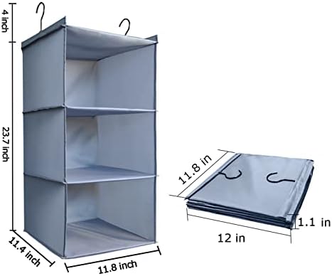 Hanging Closet Organizer 3-Shelf, Oxford Fabric Wardrobe Storage, Gray - Image 3