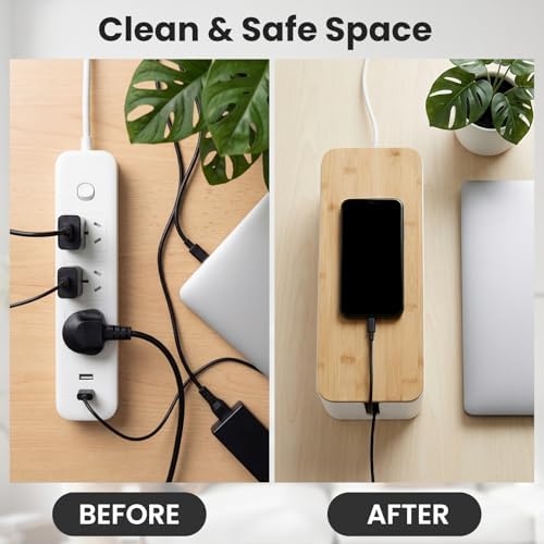 Tuwechen 2 Pack Cable Management Box, Wooden Style Cord Organizer Box - Image 5