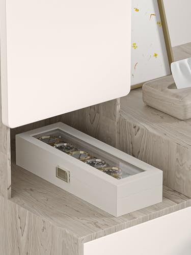 Watch Display Case For Men,Leather Watch Organizer Box,Watch Collection Storge Holder For Women,Watch Travel Organizer Tray (Beige Velvet, 6 slots) - Image 4