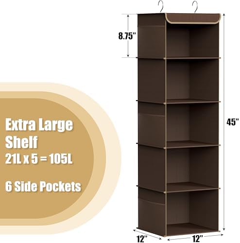 Simple Houseware 5 Shelf Hanging Closet Organizer, Brown - Image 3