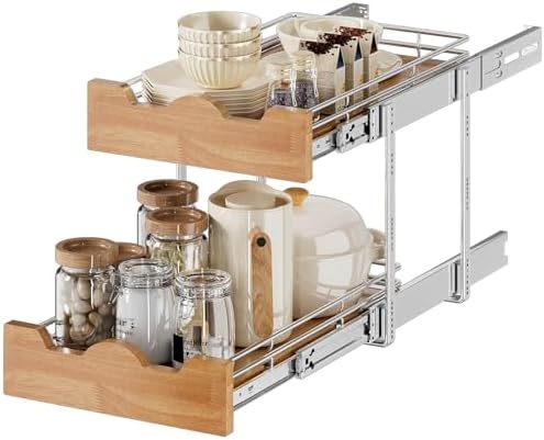 OCG Pull Out Cabinet Organizer 14" W x 21" D, 2 Tier Slide Out Shelf, Heavy-Duty Pull Out Drawer for Cabinets, Base Cabinet Organization for Kitchen, Pantry, Bathroom by OCG