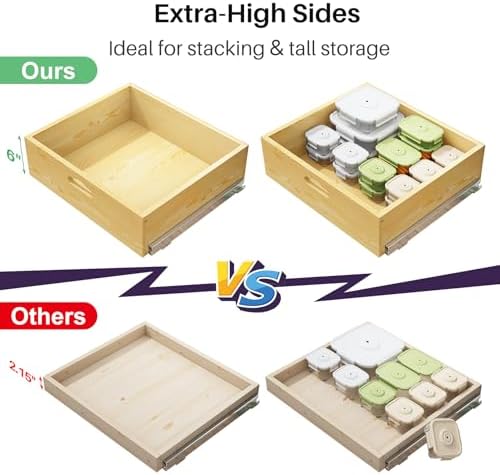Pull Out Cabinet Organizer, Soft Close Slide Out Solid Wooden Drawers(23"W X 21"D x 6.2''H), Heavy Duty Full-extension Roll Out Shelves for Kitchen Cabinets,Pantry & Closet Organizers and Storage - Image 4