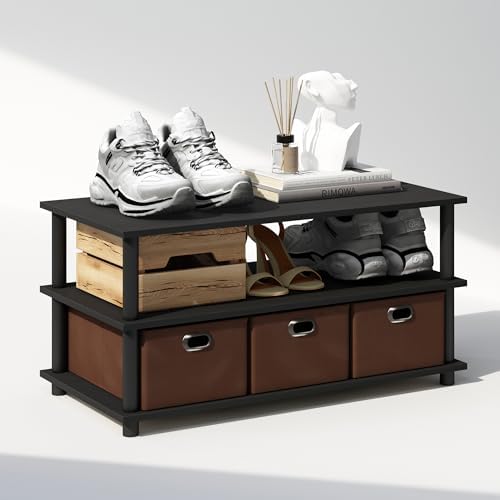 Furinno Turn-N-Tube Shoe Rack, 3-Tier Compact Shoe Organizer, Toolless Shoe Storage with Bin Drawers and Open Shelves, 15.5 x 31.2 x 15.4, for Closet Entryway, Office, Garage, Black Oak - Image 4