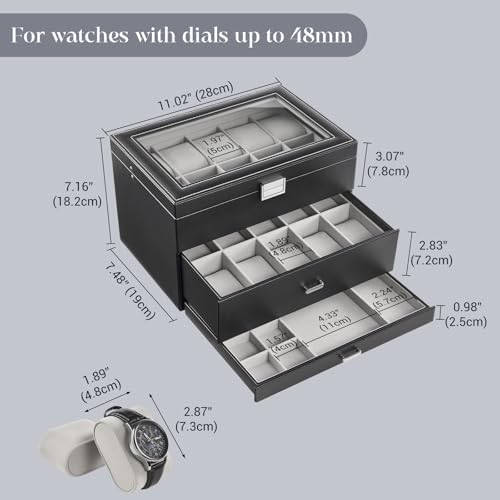 ProCase 3-Layer Watch Box with Glass Lid for Men, 20-Slot, Black - Image 3