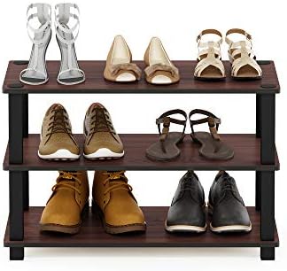 Furinno Turn-S-Tube Shoe Rack, 3-Tier Small Shoe Organizer, Toolless Shoe Storage, 11.6 x 23.6 x 22.2, Easy Assembly, for Closet Entryway, Office, Garage, Cherry Oak - Image 3