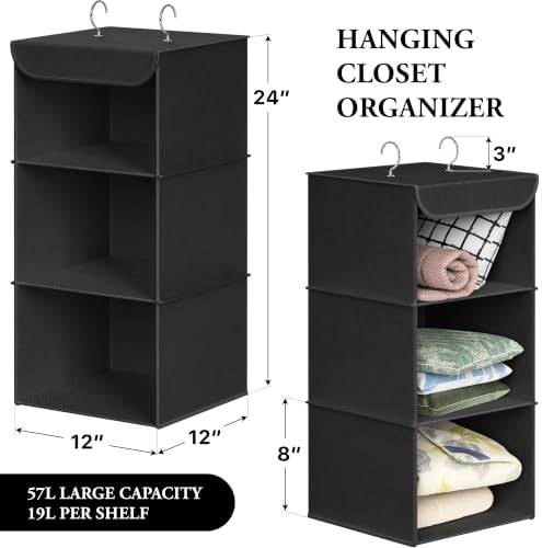 Simple Houseware 3 Shelf Hanging Closet Organizer, Black - Image 2