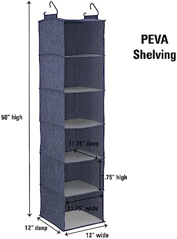 Household Essentials Hanging Cotton Blend Closet Organizer with 6 Storage Shelves, Denim - Image 3