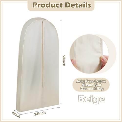1 Acid Free Cotton Garment Bag Dress Suit Storage, 1 Pcs, 50 Inch - Image 2