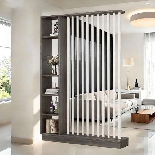 Wall Room Divider with Shelves Freestanding Room Divider with Storage Shelf Entrance Hall Partition Screen Column Floor to Ceiling Screen Column Floor to Ceiling,Gray Oak+White,L55 xW9 xH79 by ZLGONRL