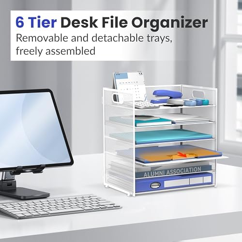 Daltack 6-Tier Paper Organizer for Desk with Handle, White - Image 5