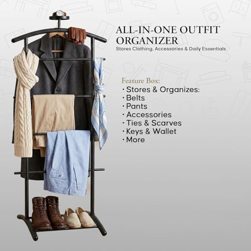 Kings Brand Freestanding Metal Suit Valet Stand with Tie Bar, Black - Image 4