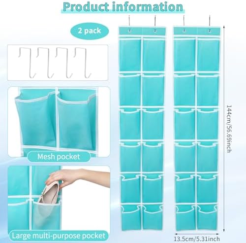 GOMAJI 2PK Over the Door 12 Large Pockets Hanging Shoe Organizer, Turquoise - Image 4