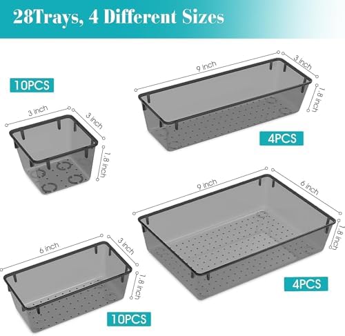 28 PCS Plastic Drawer Organizers Set, 4 Size Desk Drawer Organizer Trays - Image 2