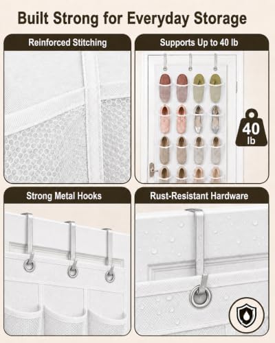 Over The Door Shoe Organizer with 24 Large Breathable Mesh Pockets - Image 4
